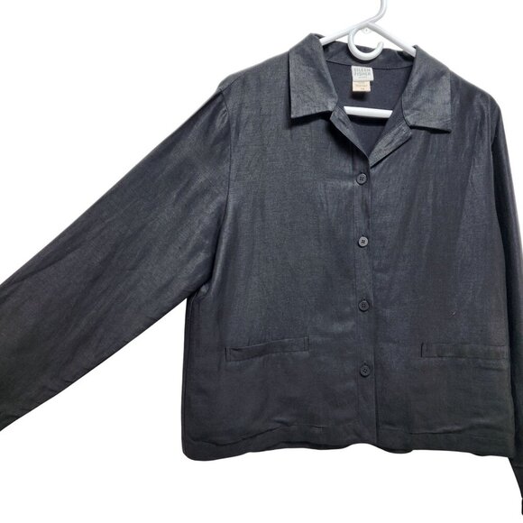 Eileen Fisher Petite Womens Linen shirt Button-Up Shimmer Size PM lightweight - Picture 4 of 10
